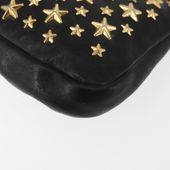 Jimmy Choo Studs Clutch Bag Leather Black Gold Auth 146429