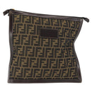 FENDI Zucca Canvas Pouch Black Brown Auth 146439-1