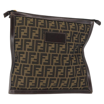 FENDI Zucca Canvas Pouch Black Brown Auth 146439
