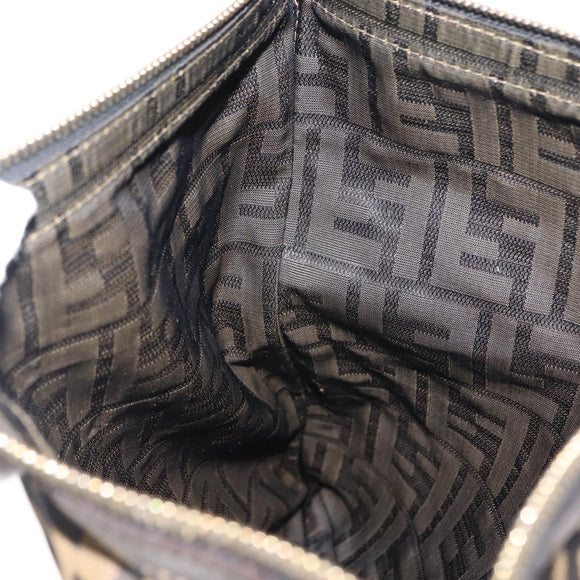 FENDI Zucca Canvas Pouch Black Brown Auth 146439