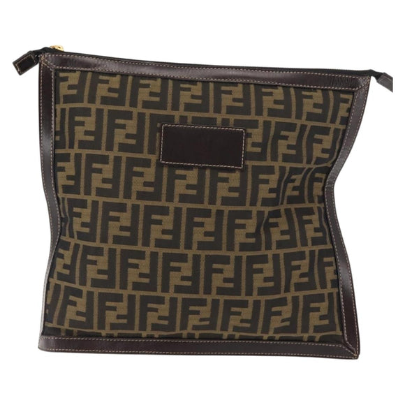 FENDI Zucca Canvas Pouch Black Brown Auth 146439