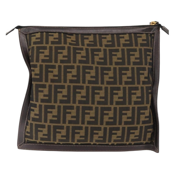 FENDI Zucca Canvas Pouch Black Brown Auth 146439