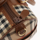 Burberrys Nova Check Hand Bag Canvas Beige Gold Auth 146440-11