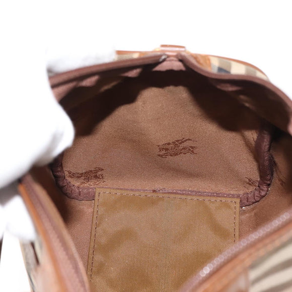 Burberrys Nova Check Hand Bag Canvas Beige Gold Auth 146440