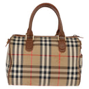 Burberrys Nova Check Hand Bag Canvas Beige Gold Auth 146440-2