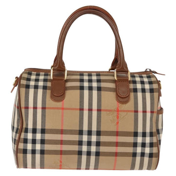 Burberrys Nova Check Hand Bag Canvas Beige Gold Auth 146440 - 0