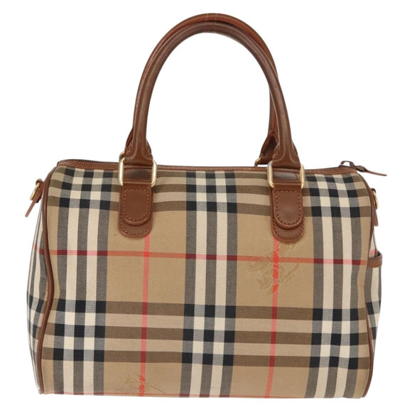 Burberrys Nova Check Hand Bag Canvas Beige Gold Auth 146440