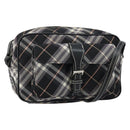 BURBERRY Nova Check Blue Label Shoulder Bag Nylon Black Silver Auth 146441-1