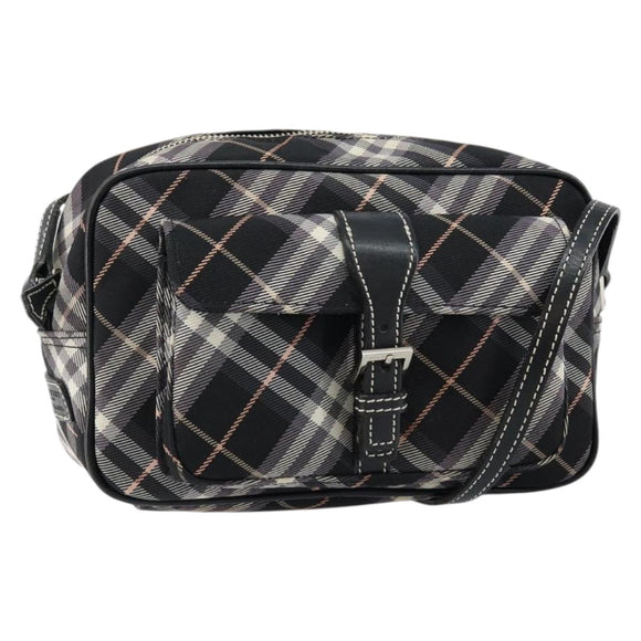 BURBERRY Nova Check Blue Label Shoulder Bag Nylon Black Silver Auth 146441