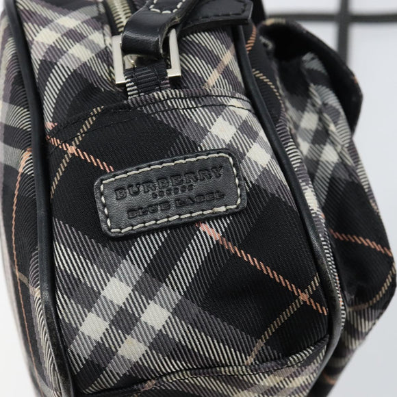 BURBERRY Nova Check Blue Label Shoulder Bag Nylon Black Silver Auth 146441