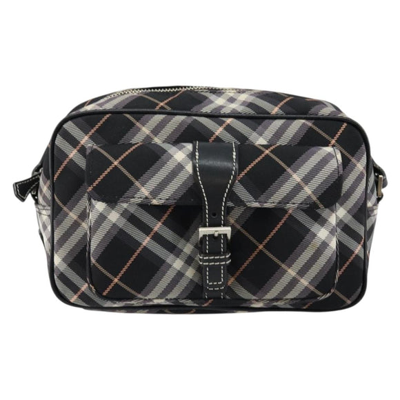 BURBERRY Nova Check Blue Label Shoulder Bag Nylon Black Silver Auth 146441