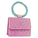 CHANEL V Stitch Hand Bag Satin Pink Gold CC Auth 146447-1