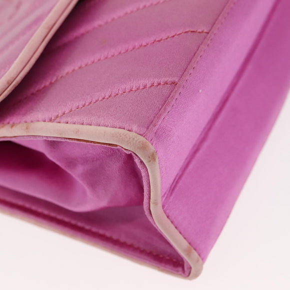 CHANEL V Stitch Hand Bag Satin Pink Gold CC Auth 146447