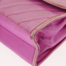 CHANEL V Stitch Hand Bag Satin Pink Gold CC Auth 146447-15