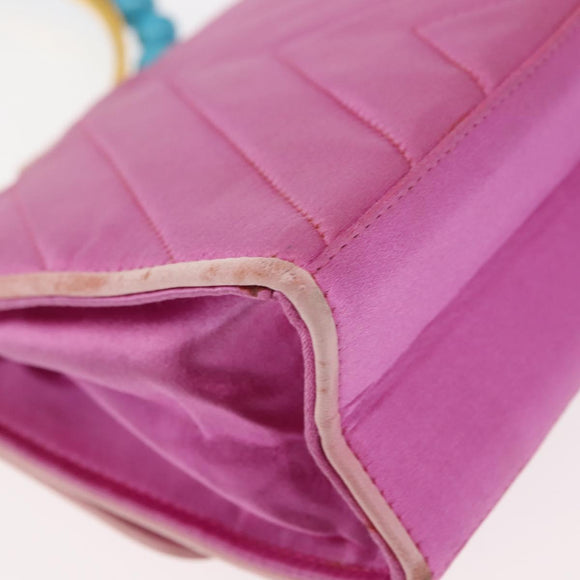 CHANEL V Stitch Hand Bag Satin Pink Gold CC Auth 146447