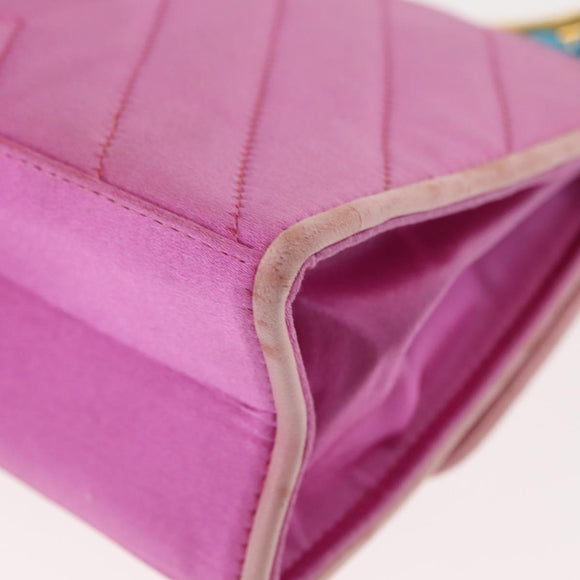 CHANEL V Stitch Hand Bag Satin Pink Gold CC Auth 146447