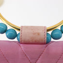 CHANEL V Stitch Hand Bag Satin Pink Gold CC Auth 146447-9