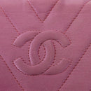 CHANEL V Stitch Hand Bag Satin Pink Gold CC Auth 146447-18