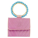 CHANEL V Stitch Hand Bag Satin Pink Gold CC Auth 146447-13