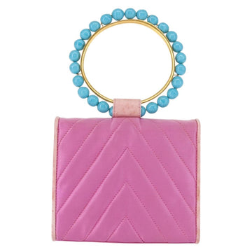 CHANEL V Stitch Hand Bag Satin Pink Gold CC Auth 146447 - 0