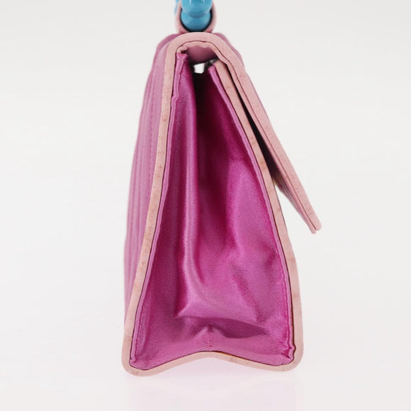 CHANEL V Stitch Hand Bag Satin Pink Gold CC Auth 146447