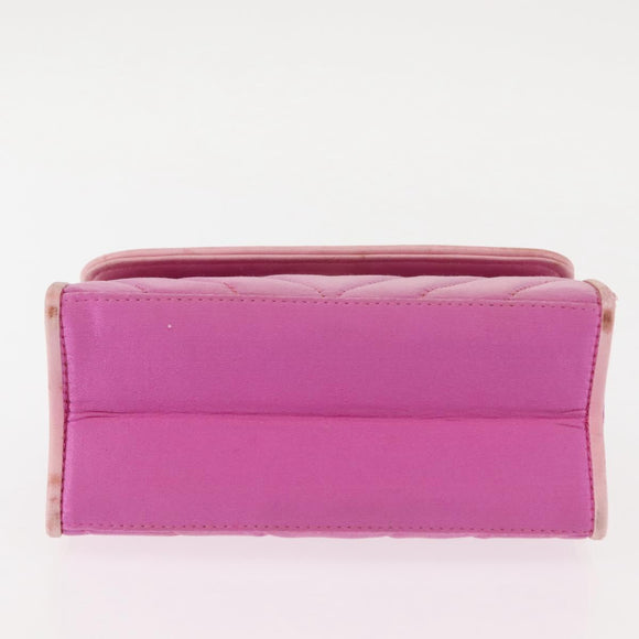 CHANEL V Stitch Hand Bag Satin Pink Gold CC Auth 146447