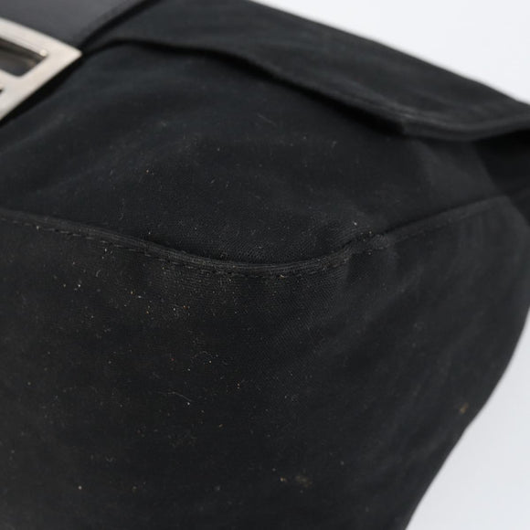 FENDI Mamma Baguette Shoulder Bag Nylon Black Silver Auth 146480