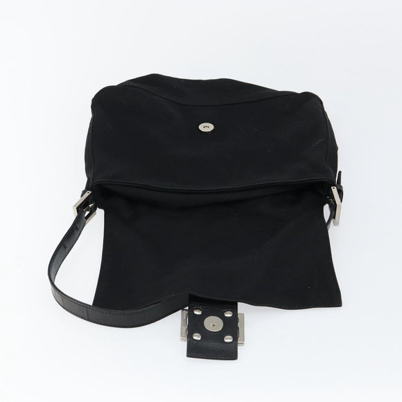 FENDI Mamma Baguette Shoulder Bag Nylon Black Silver Auth 146480
