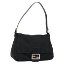 FENDI Mamma Baguette Shoulder Bag Nylon Black Silver Auth 146480-1