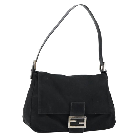 FENDI Mamma Baguette Shoulder Bag Nylon Black Silver Auth 146480