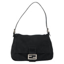 FENDI Mamma Baguette Shoulder Bag Nylon Black Silver Auth 146480-13