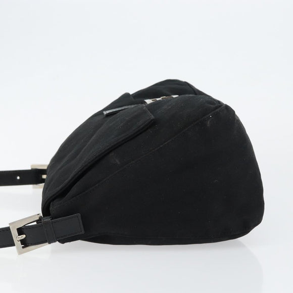 FENDI Mamma Baguette Shoulder Bag Nylon Black Silver Auth 146480