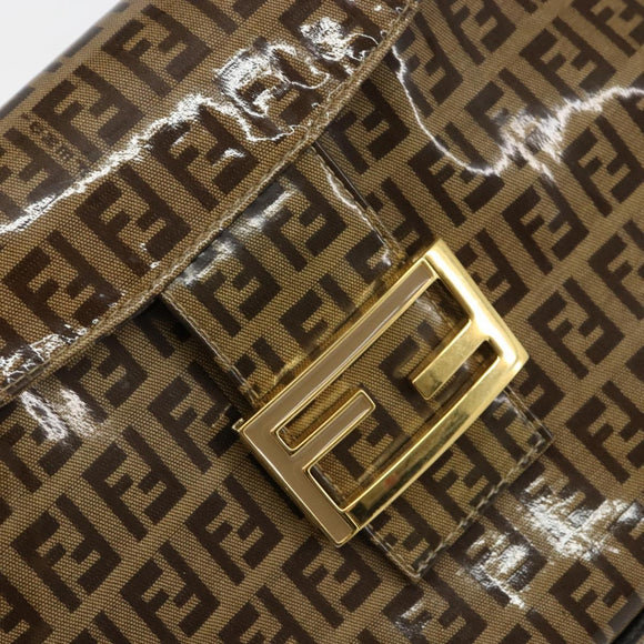 FENDI Zucchino Canvas Mamma Baguette Shoulder Bag Enamel Beige Gold Auth 146481