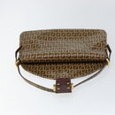 FENDI Zucchino Canvas Mamma Baguette Shoulder Bag Enamel Beige Gold Auth 146481-19