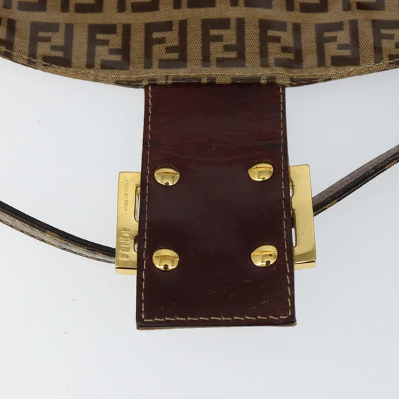 FENDI Zucchino Canvas Mamma Baguette Shoulder Bag Enamel Beige Gold Auth 146481