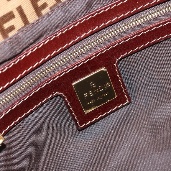 FENDI Zucchino Canvas Mamma Baguette Shoulder Bag Enamel Beige Gold Auth 146481