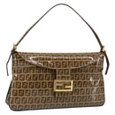 FENDI Zucchino Canvas Mamma Baguette Shoulder Bag Enamel Beige Gold Auth 146481-1