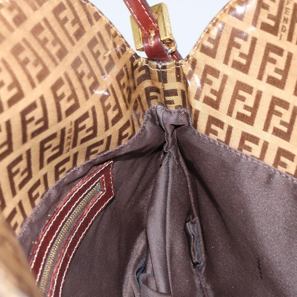 FENDI Zucchino Canvas Mamma Baguette Shoulder Bag Enamel Beige Gold Auth 146481