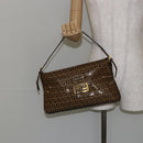 FENDI Zucchino Canvas Mamma Baguette Shoulder Bag Enamel Beige Gold Auth 146481-24