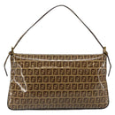 FENDI Zucchino Canvas Mamma Baguette Shoulder Bag Enamel Beige Gold Auth 146481-2