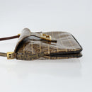 FENDI Zucchino Canvas Mamma Baguette Shoulder Bag Enamel Beige Gold Auth 146481-4