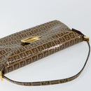 FENDI Zucchino Canvas Mamma Baguette Shoulder Bag Enamel Beige Gold Auth 146481-6