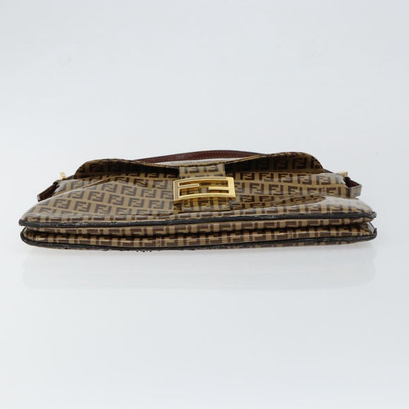 FENDI Zucchino Canvas Mamma Baguette Shoulder Bag Enamel Beige Gold Auth 146481