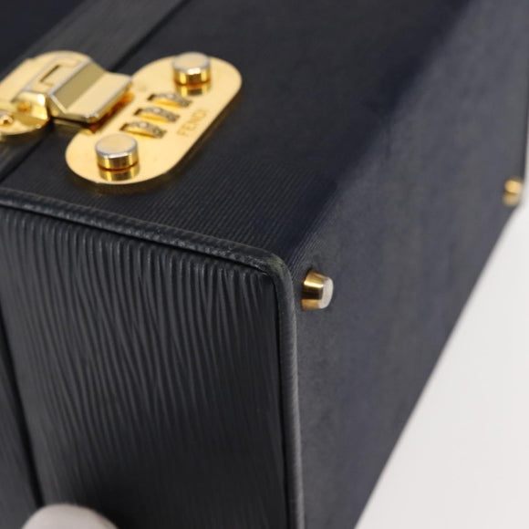 FENDI Pecan Canvas Hand Bag PVC Navy Gold Auth 146482