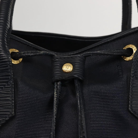 FENDI Pecan Canvas Handtas PVC Navy Goud Auth 146482