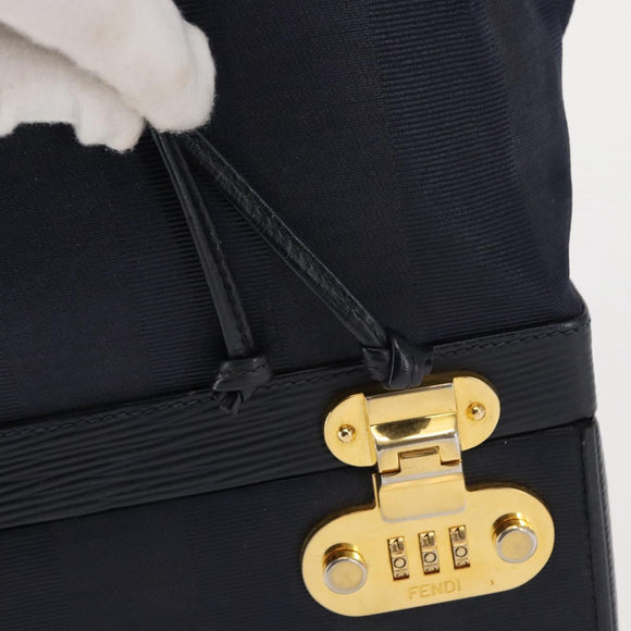 FENDI Pecan Canvas Handtas PVC Navy Goud Auth 146482