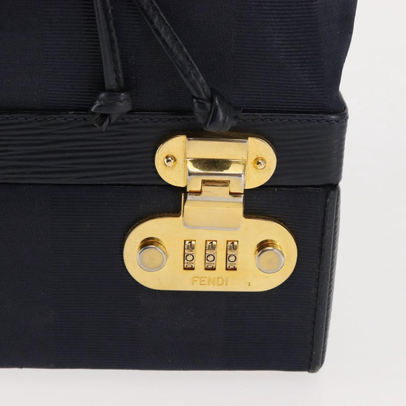 FENDI Pecan Canvas Handtas PVC Navy Goud Auth 146482