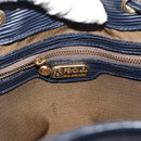 FENDI Pecan Canvas Hand Bag PVC Navy Gold Auth 146482-22