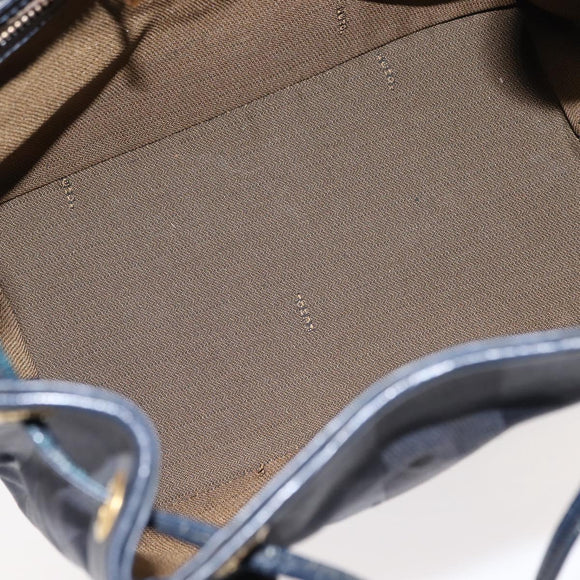 FENDI Pecan Canvas Hand Bag PVC Navy Gold Auth 146482