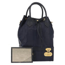 FENDI Pecan Canvas Hand Bag PVC Navy Gold Auth 146482-1